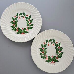 Scio Holly Berry Bread Plate Set of 4, Scalloped Edge Vintage Christmas Dishes
